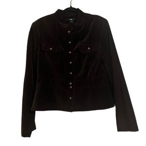 Togo Womens Dark Brown Velvet Military-Style Jacket
